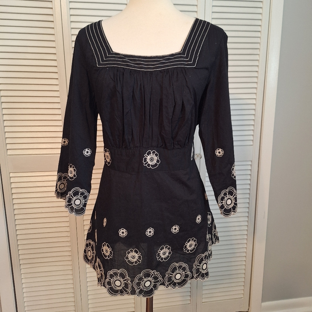Venezia Black and Cream Floral Tunic top 14/16 *A1 - Picture 1 of 6